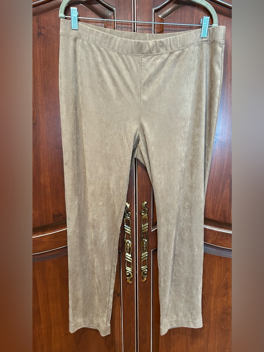 Susan Graver Faux Suede Leggings in Taupe Beige